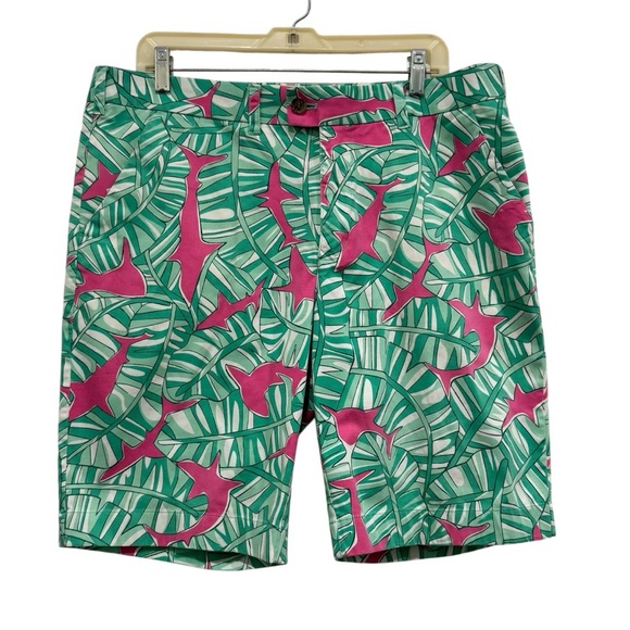 Loudmouth Sharks Tropical Leaf Print Golf Shorts Size 38 Flat front - Picture 1 of 9